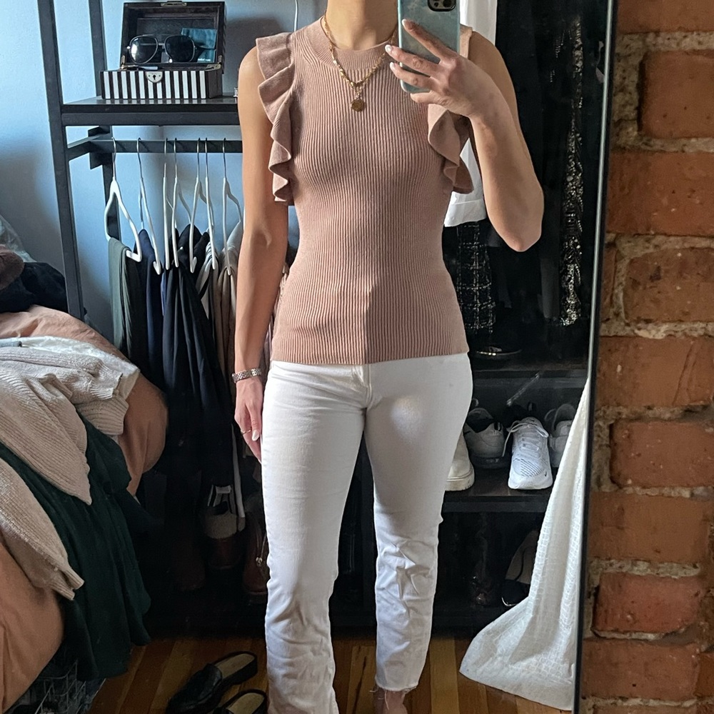 Sweater Razor Back Tank in Blush with Ruffles - Picture 4 of 7